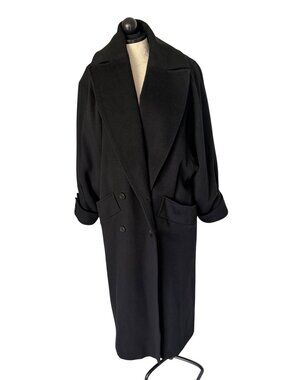 Gemini Womens Dolman Sleeve Statement Collared Long Coat Size M Black Wool Lined